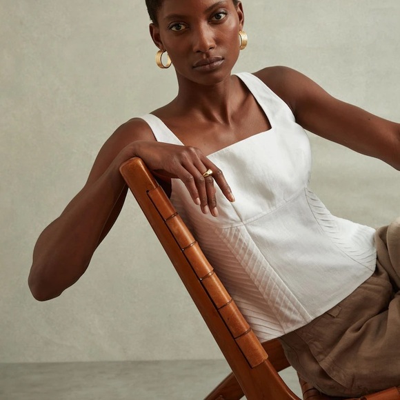 REISS Cream Square Neck Pleated Top – Size 8 – NWOT - Picture 1 of 4